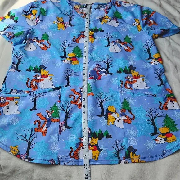 Christmas, Winter, Holiday, Disney Winnie The Pooh And Rudolph Nurse Scrubs Sz M - Picture 2 of 5